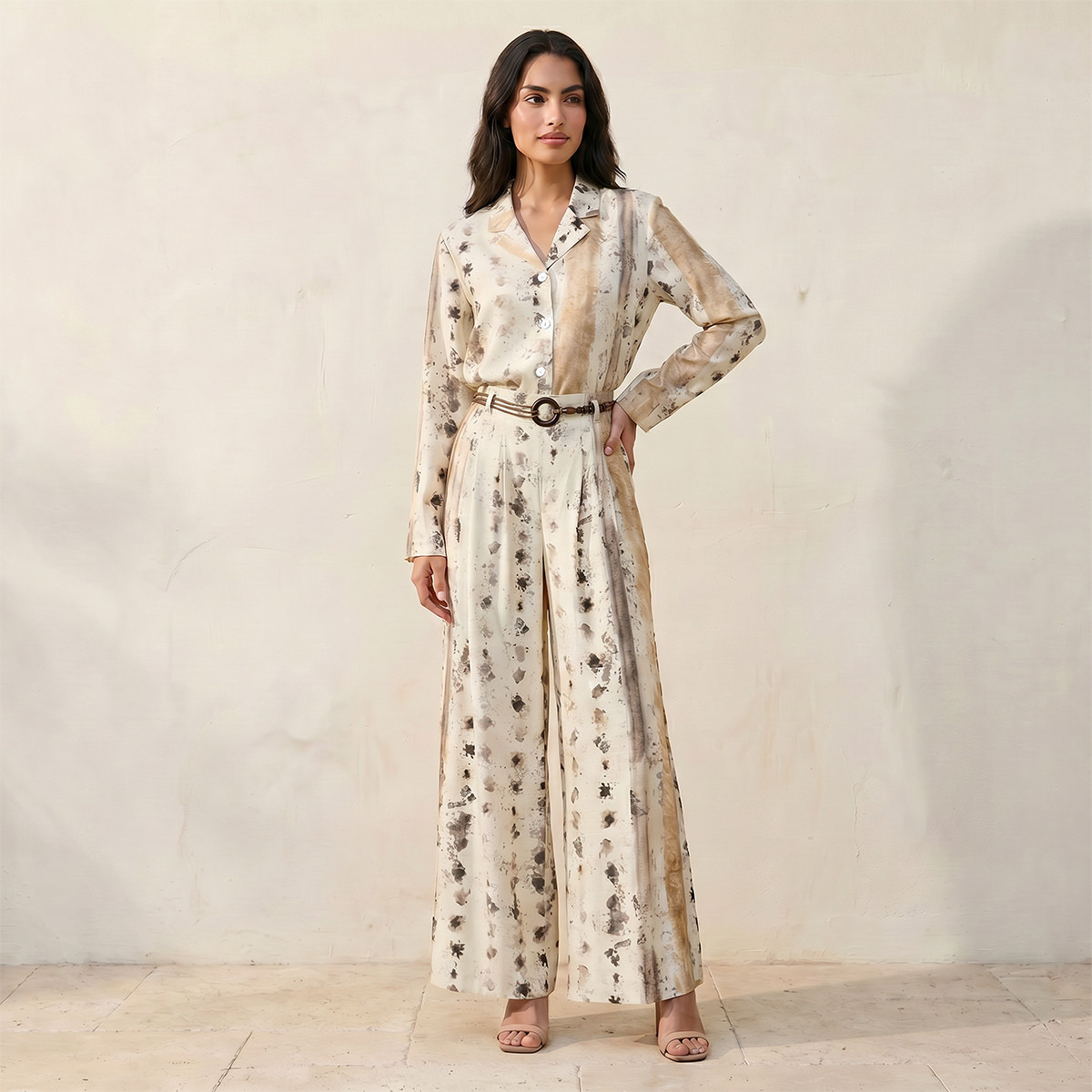 Splash Iconic Printed Wide Leg Belted Pants