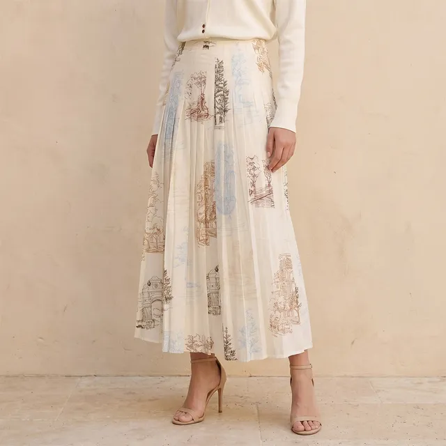 Midi Pleated Skirt City Landscape Print – image 2