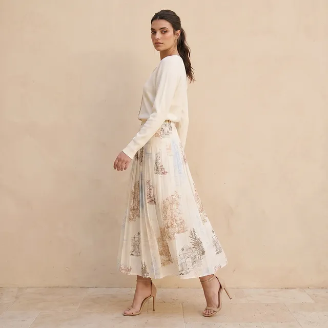Midi Pleated Skirt City Landscape Print – image 6