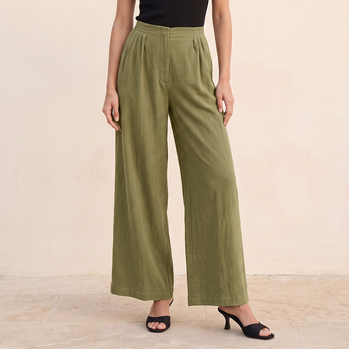 Splash Iconic Straight Fit Elastic Waist Textured Pants