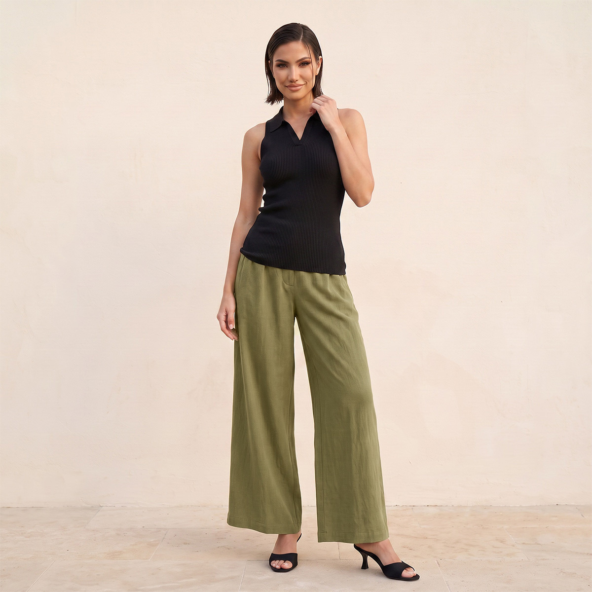 Splash Iconic Straight Fit Elastic Waist Textured Pants
