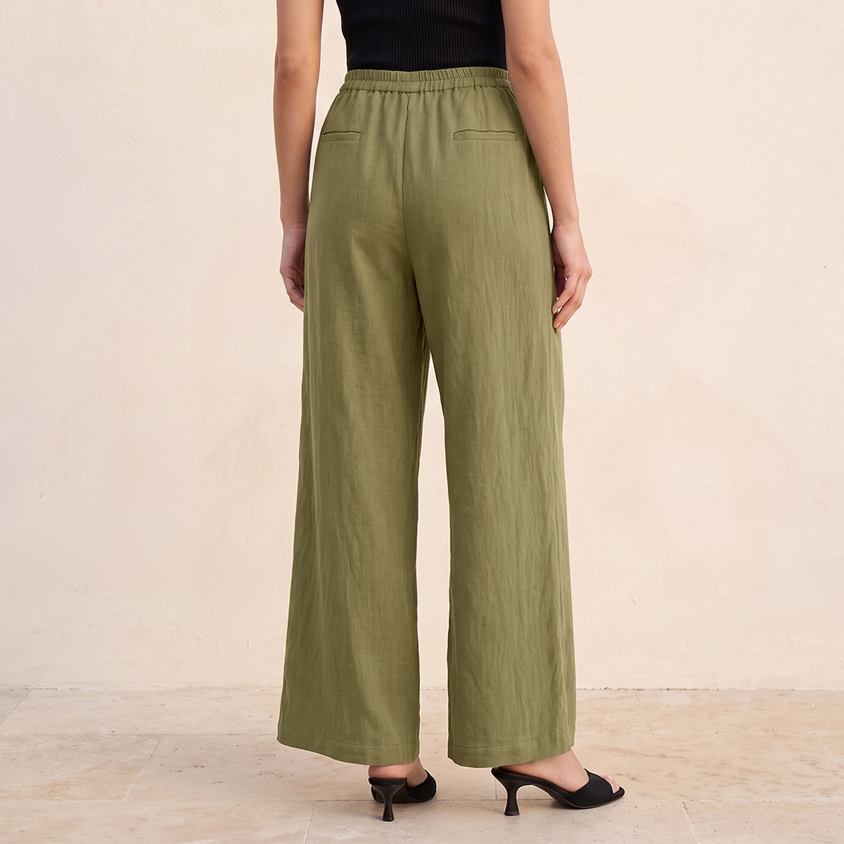 Splash Iconic Straight Fit Elastic Waist Textured Pants
