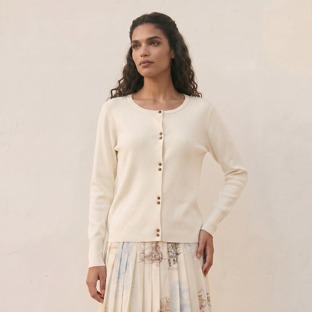Splash Iconic Textured Round Neck Cardigan