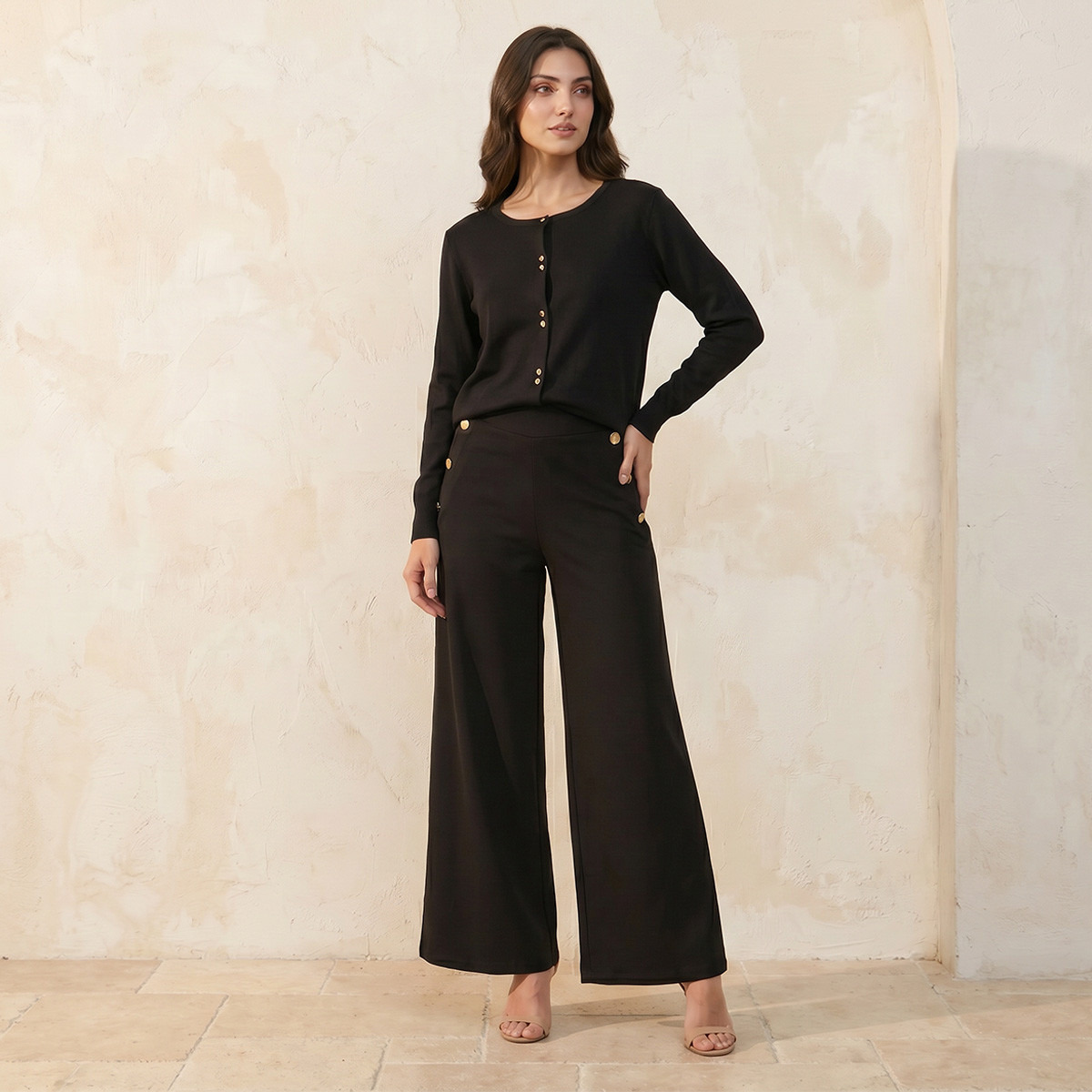 Splash Iconic Textured Round Neck Cardigan