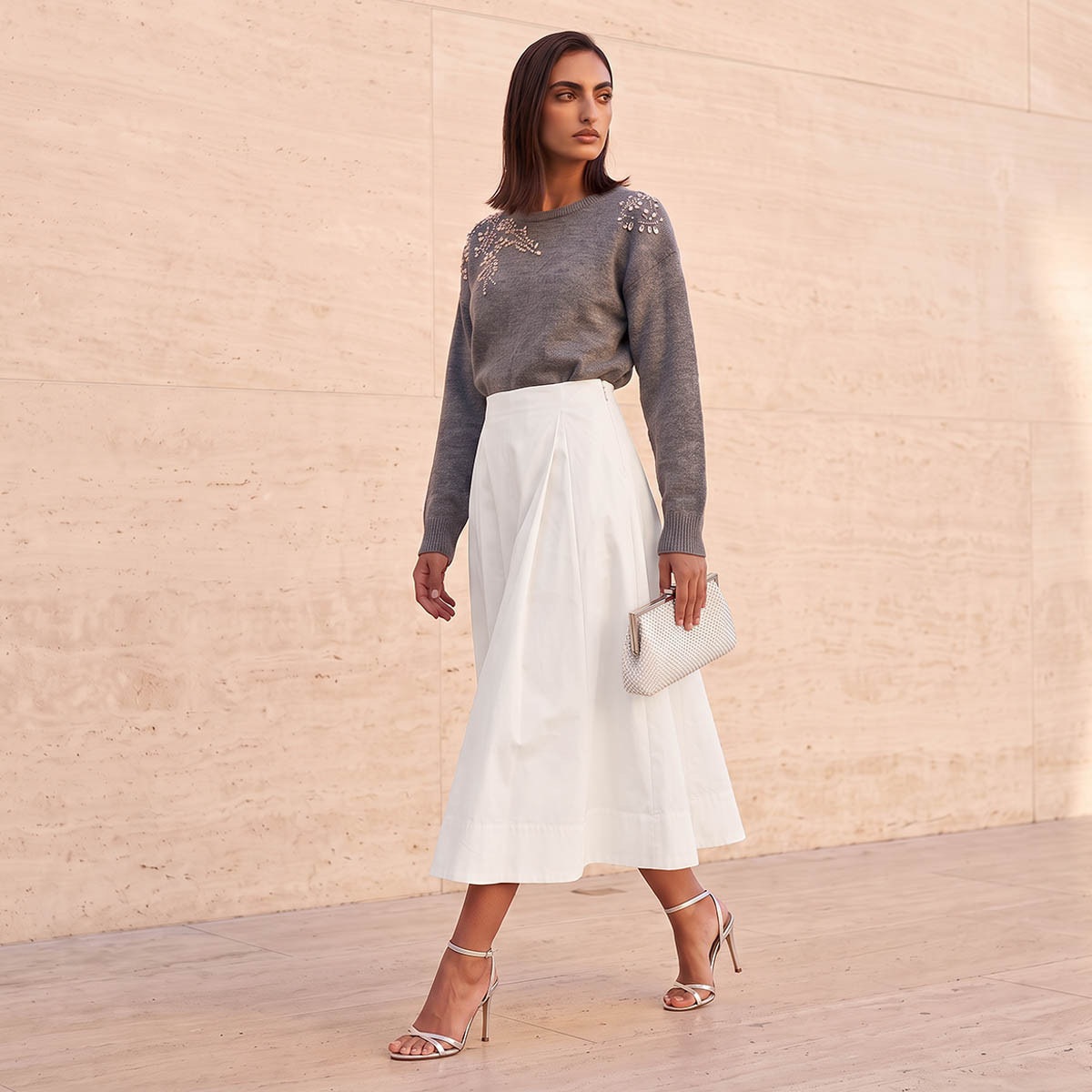 Splash Iconic Midi Length Cotton Panelled Skirt