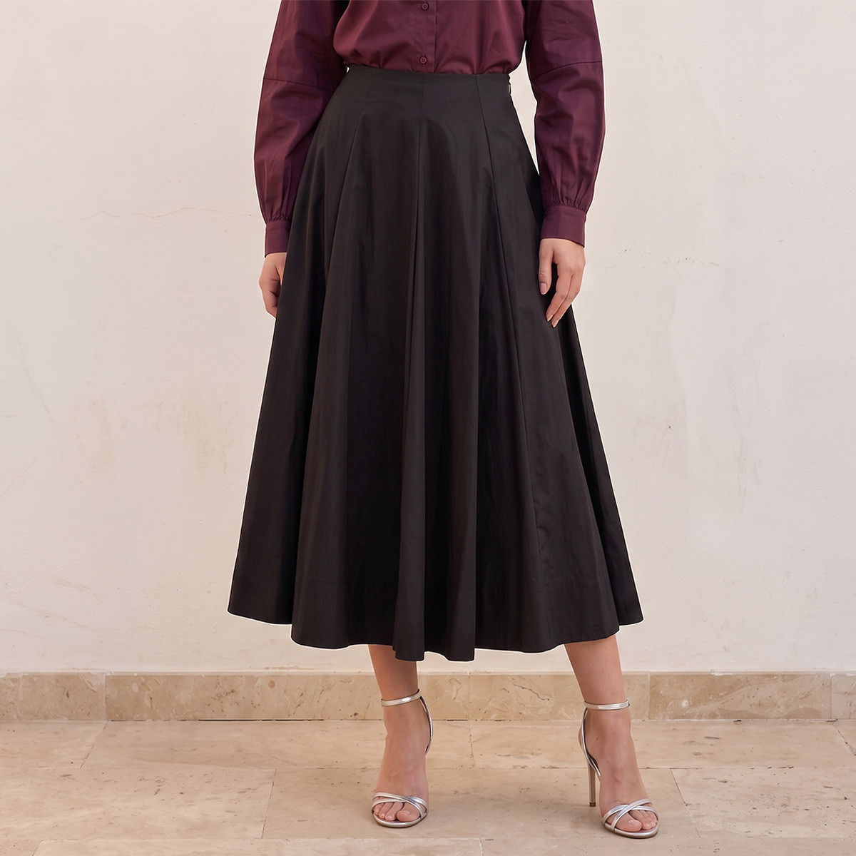 Midi Cotton Panelled Skirt