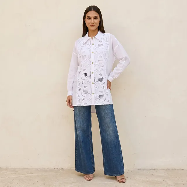 Splash Iconic Embroidered High-Low Hem Cotton Shirt – image 3