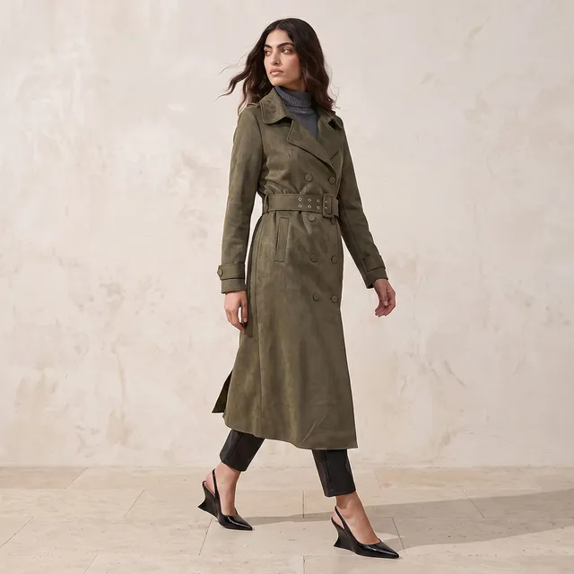 Splash Iconic Suede Trench Coat with Belt – image 2