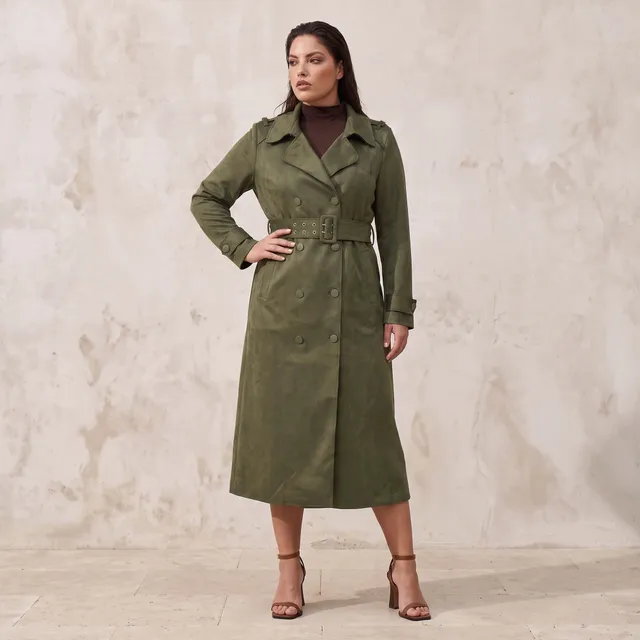 Splash Iconic Suede Trench Coat with Belt – image 3