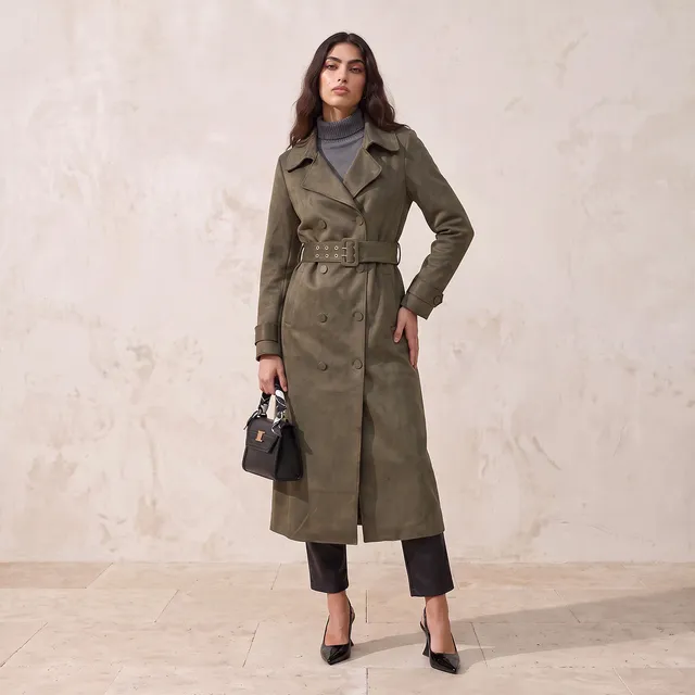 Splash Iconic Suede Trench Coat with Belt – image 4