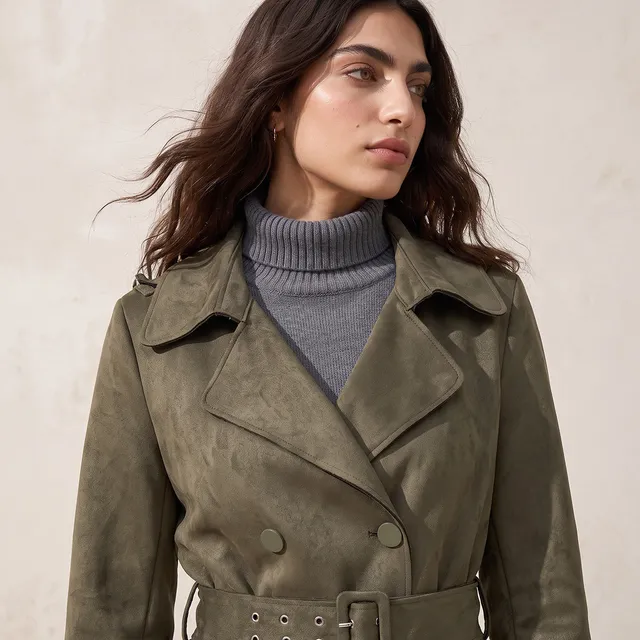 Splash Iconic Suede Trench Coat with Belt – image 6