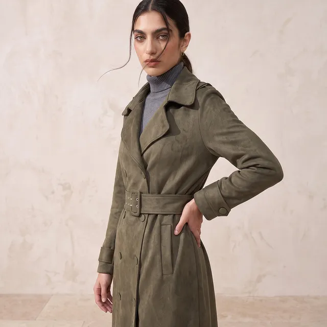 Splash Iconic Suede Trench Coat with Belt – image 7