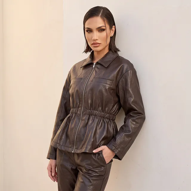 Iconic Faux Leather Jacket with Elasticated Waist – image 2