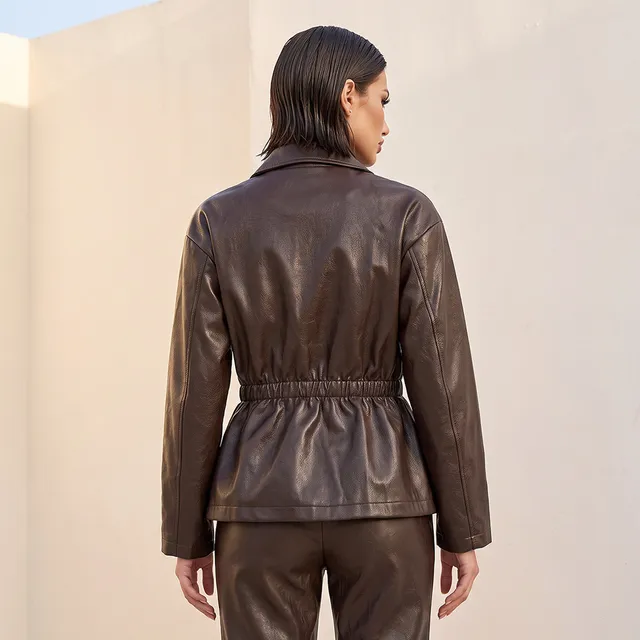Iconic Faux Leather Jacket with Elasticated Waist – image 4