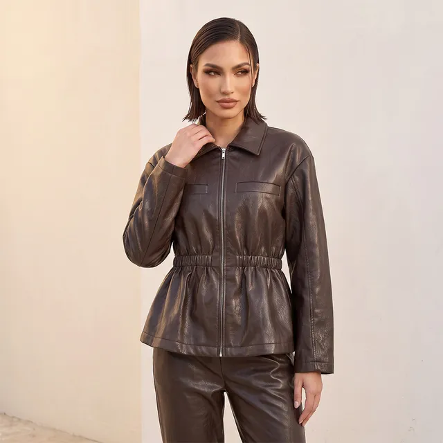 Iconic Faux Leather Jacket with Elasticated Waist – image 6