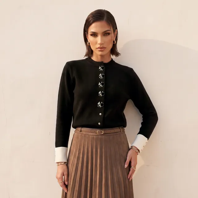 Splash Iconic Textured Cardigan with High Neck – image 2