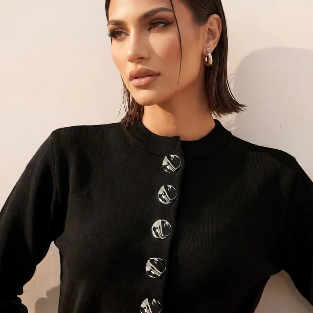 Splash Iconic Textured Cardigan with High Neck – image 6
