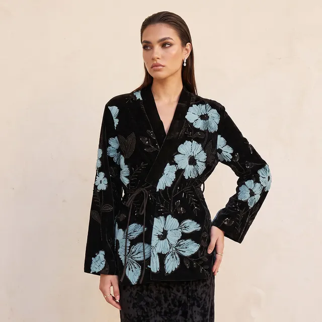 Splash Iconic Kimono Jacket with Floral Embroidery