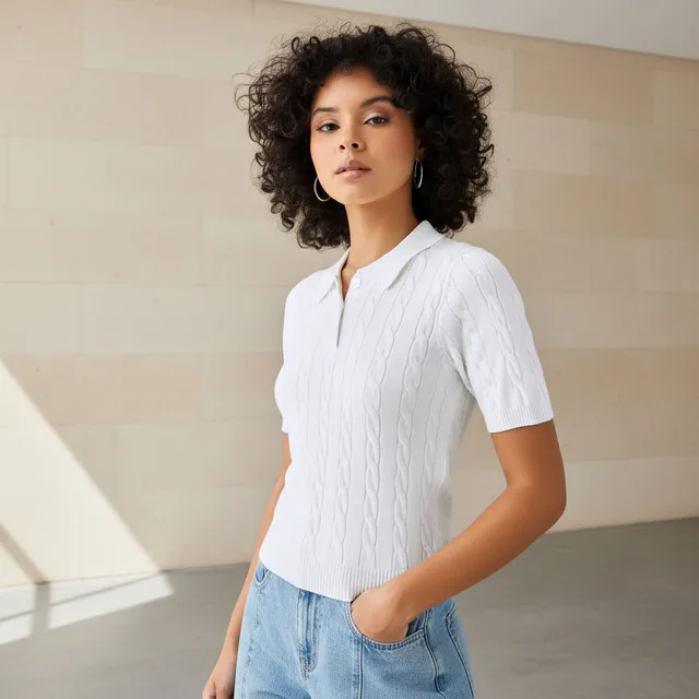 Lee Cooper Regular Fit Cable Knit Polo T-shirt