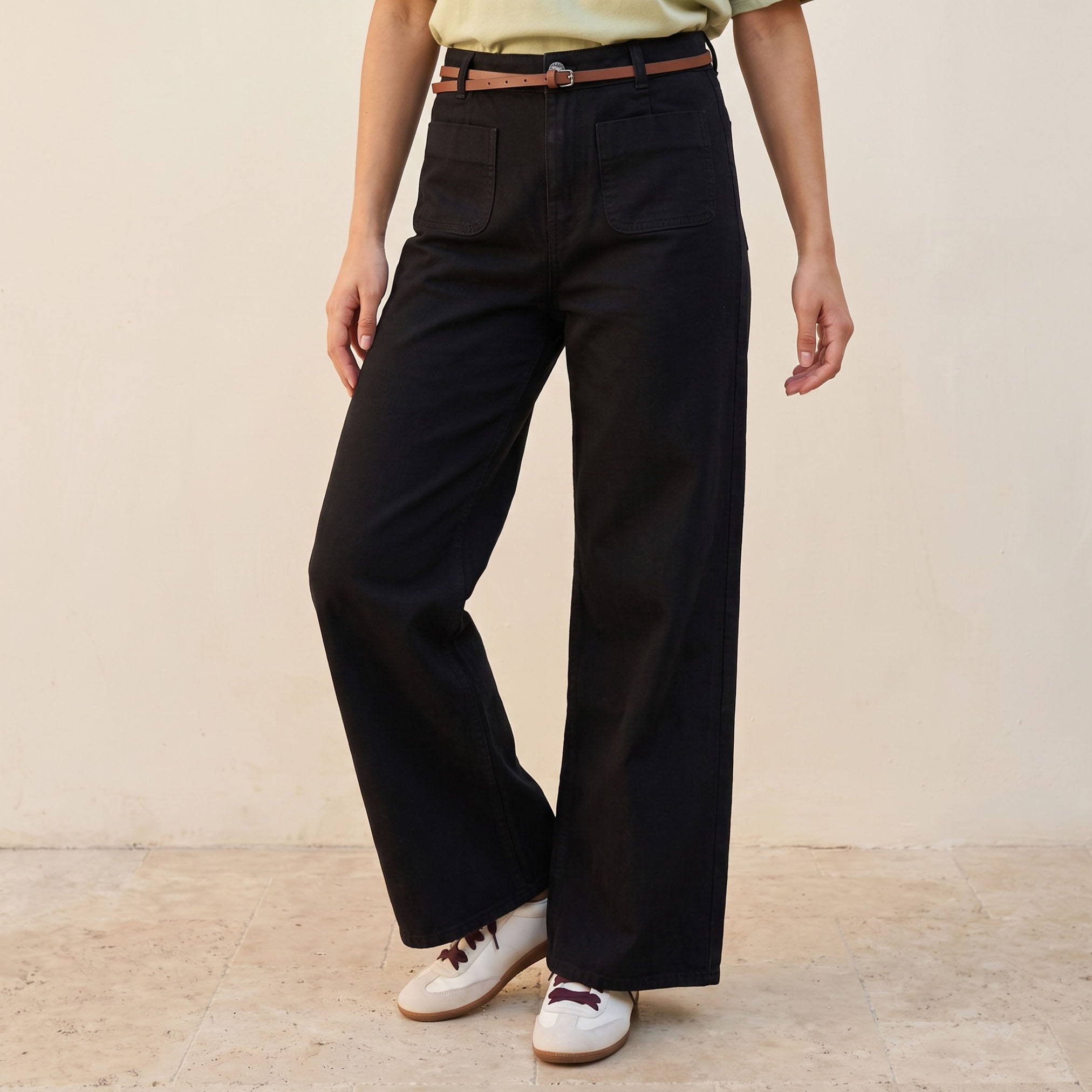 Lee Cooper Wide Leg Belted Cotton Jeans