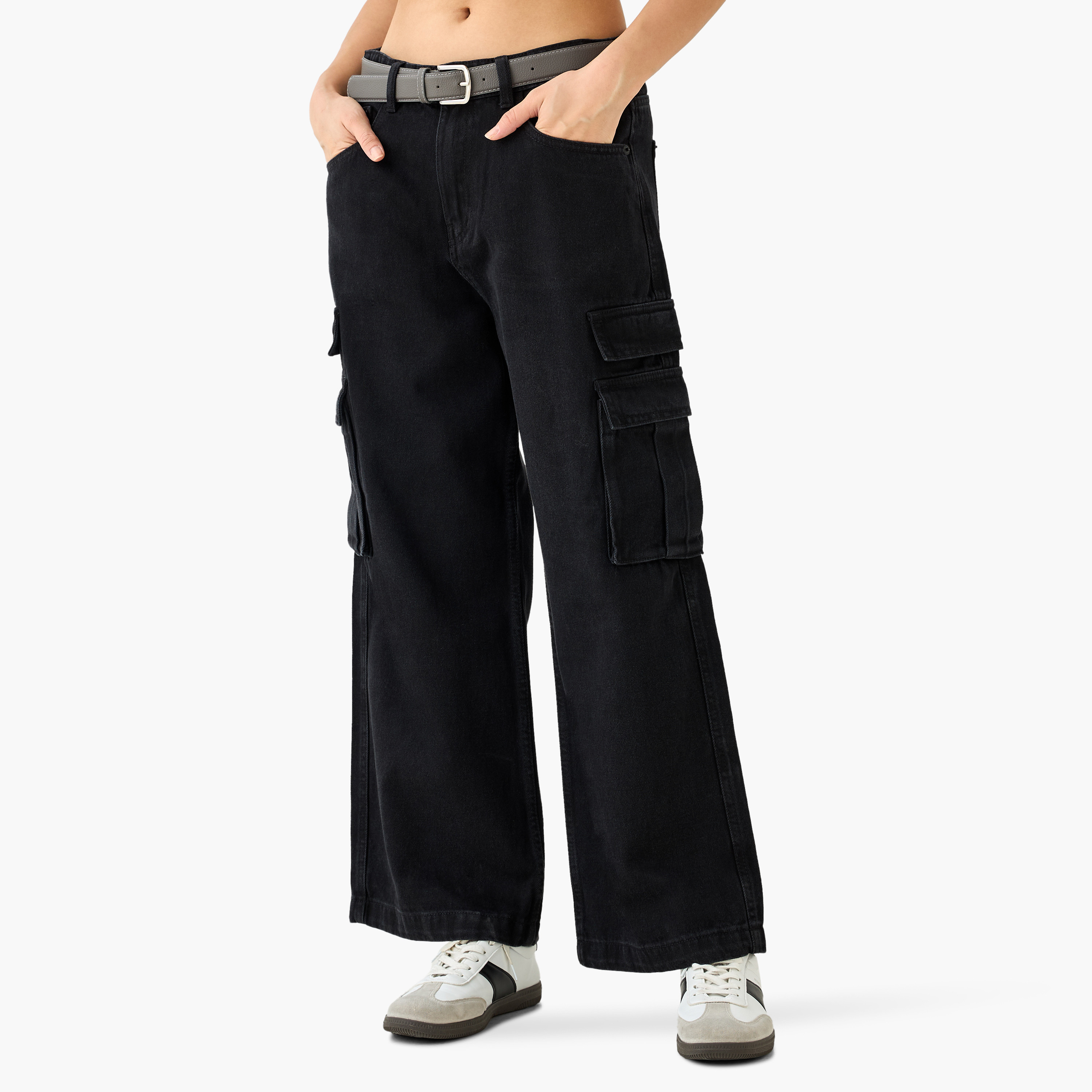 Cotton Cargo Wide Leg Jeans