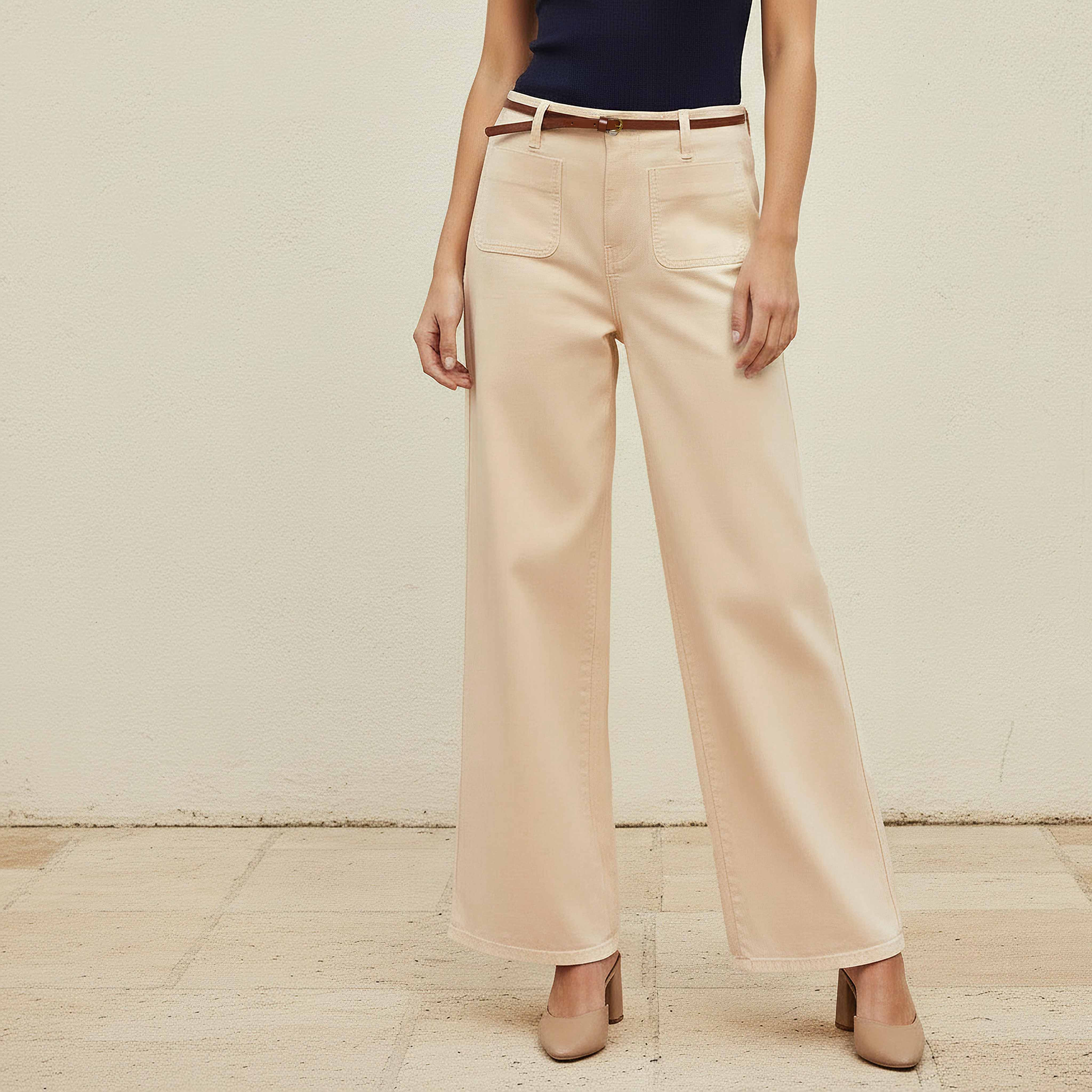 Wide Leg Marine Belted Denim