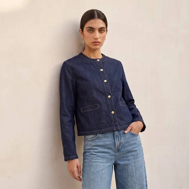 Splash Denim Jacket with Embellished Buttons