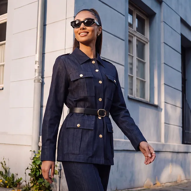 Splash Denim Longline Jacket with Belt