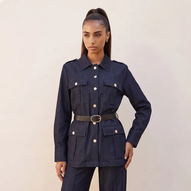 Splash Denim Longline Jacket with Belt – image 2