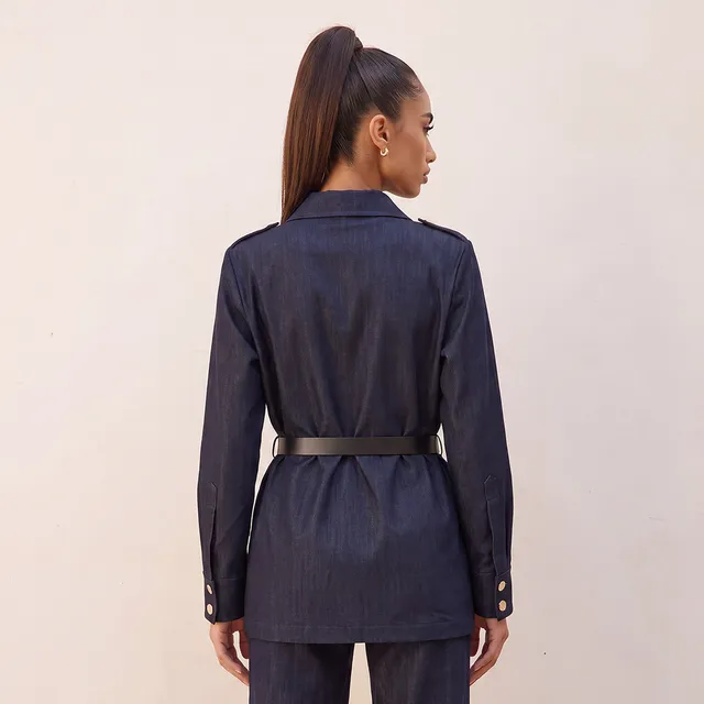 Splash Denim Longline Jacket with Belt – image 3