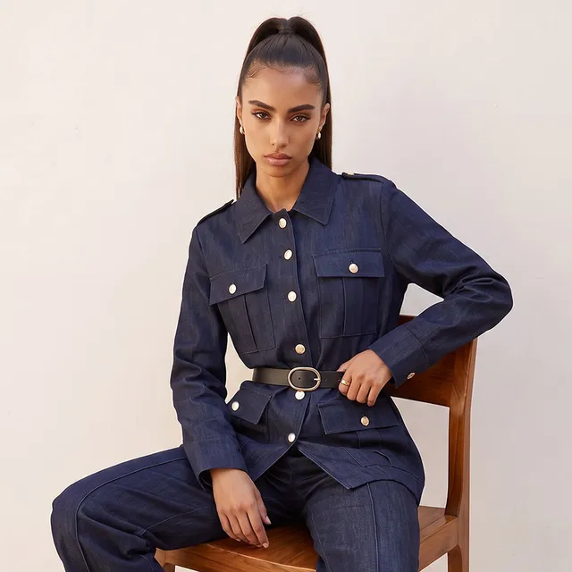 Splash Denim Longline Jacket with Belt – image 4