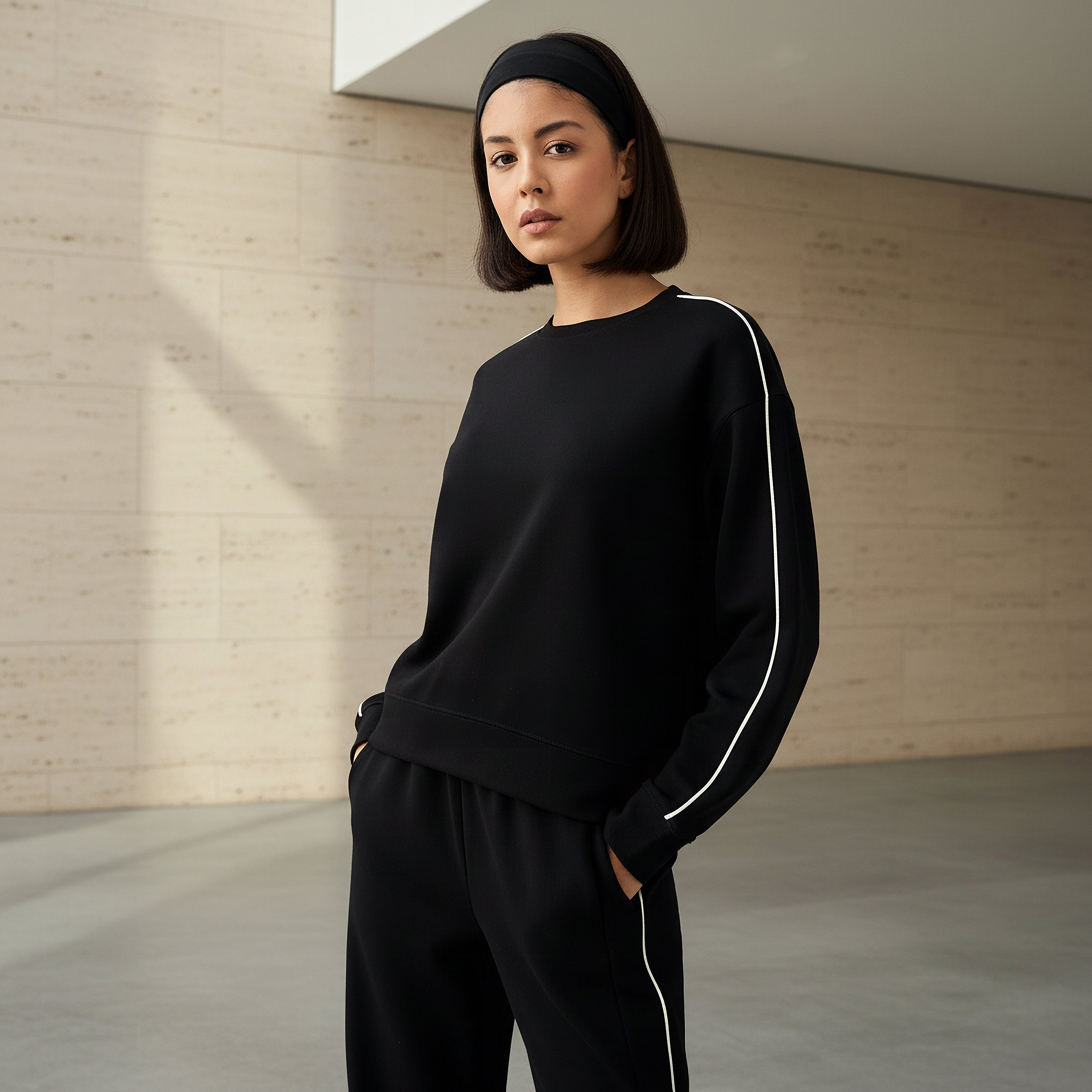 Women Contrast Piping Sweatshirt