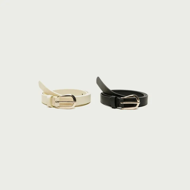 Set of 2 - Leather Belt with Pin Buckle Closure