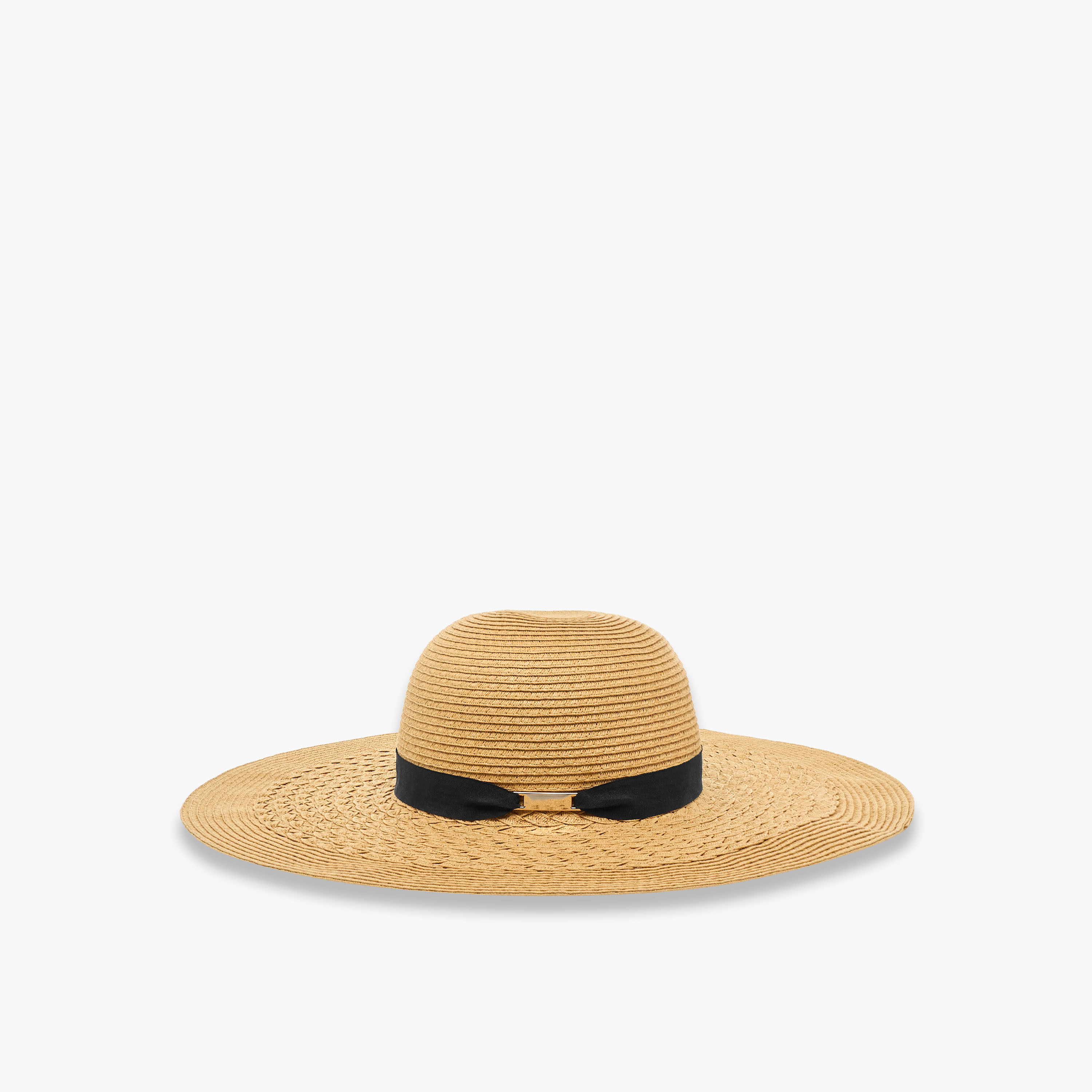 Wide Brim Straw Hat with Ribbon