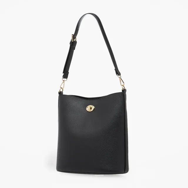 Textured Bucket Bag with Twist Lock Closure – image 3