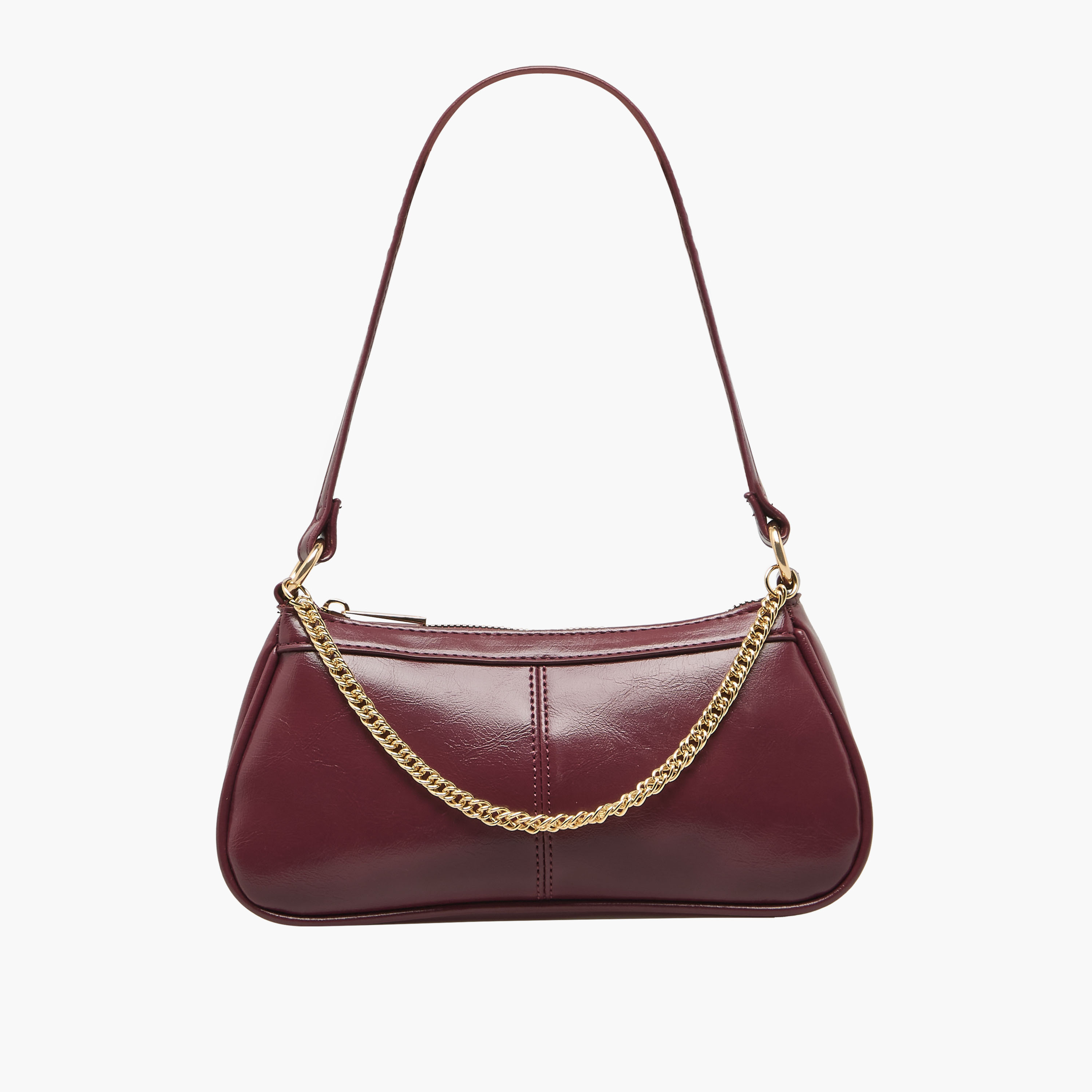 Chain Detail Shoulder Bag with Zip Closure