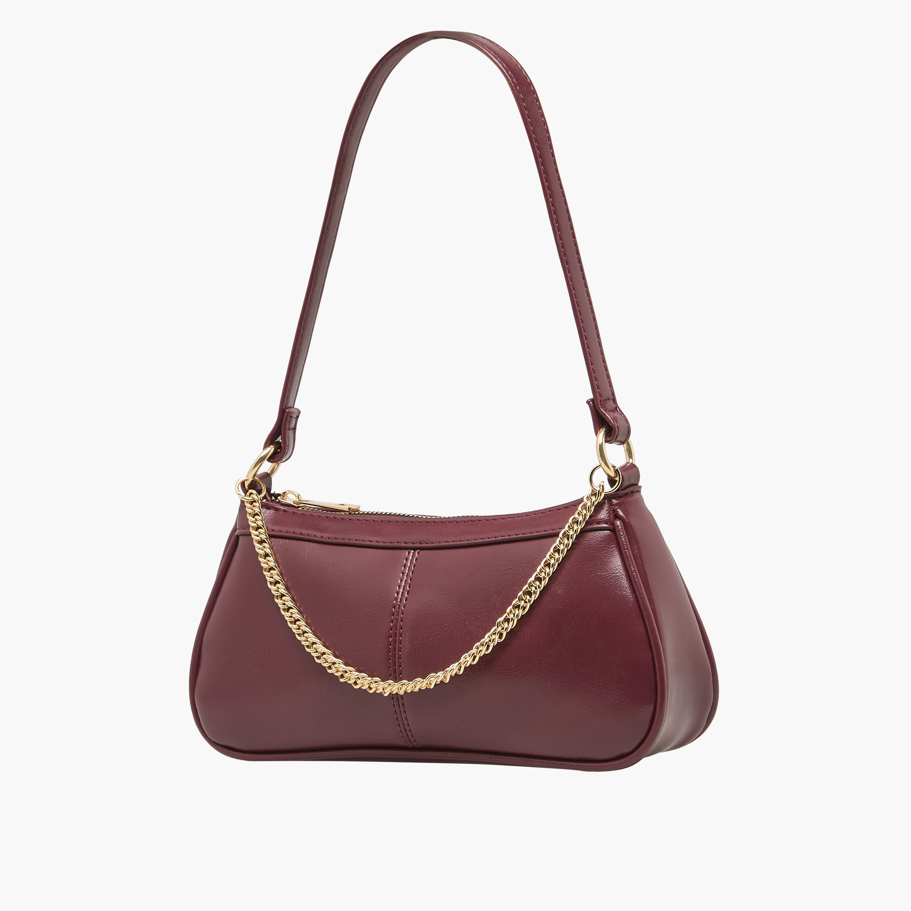 Chain Detail Shoulder Bag with Zip Closure