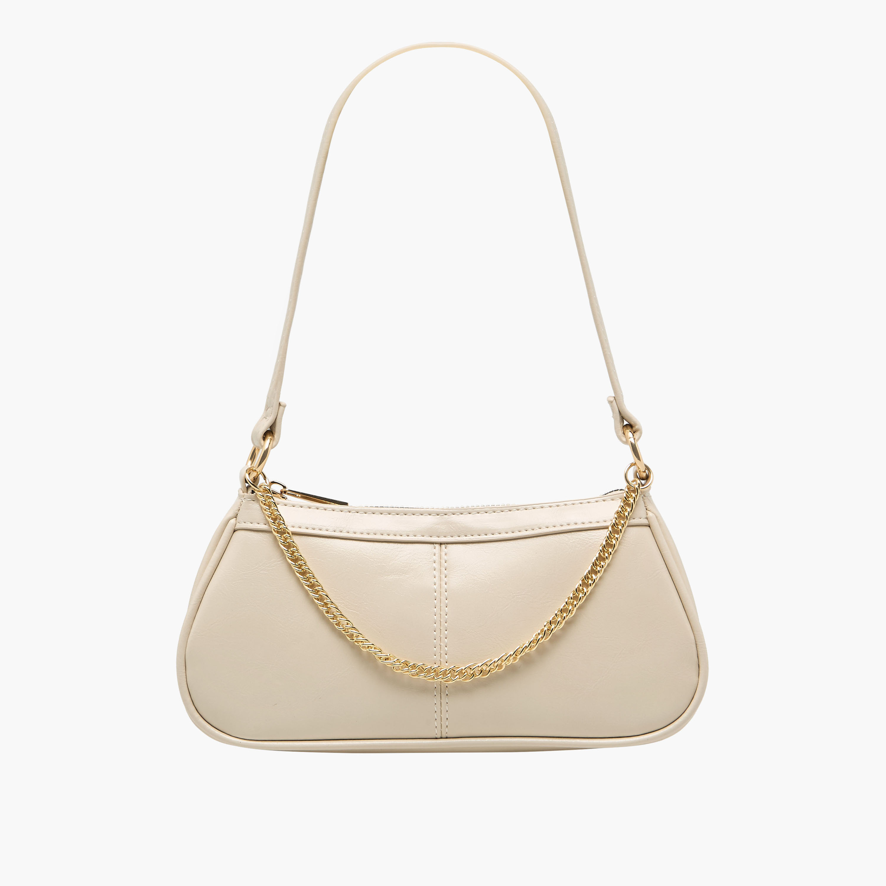 Chain Detail Shoulder Bag with Zip Closure