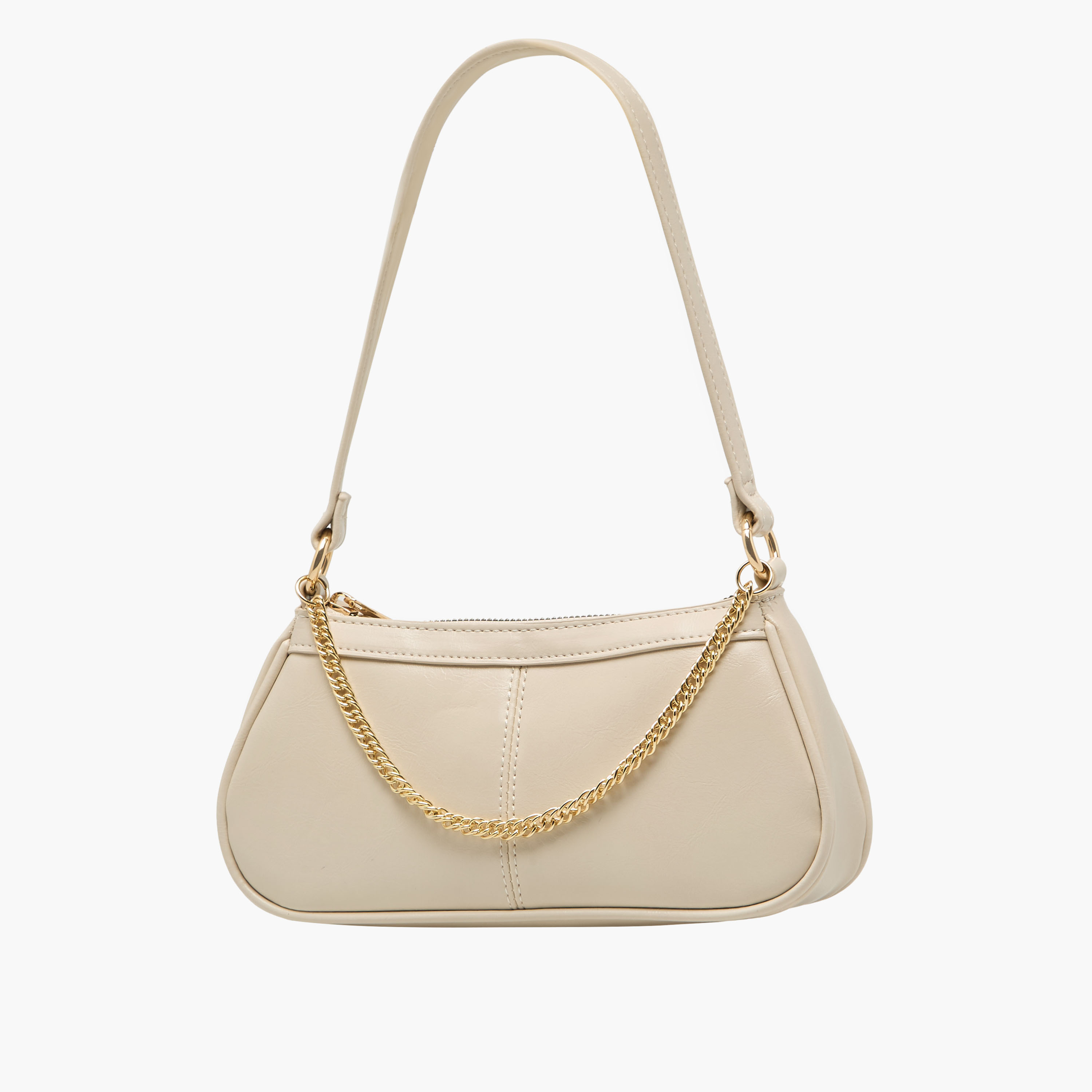 Chain Detail Shoulder Bag with Zip Closure
