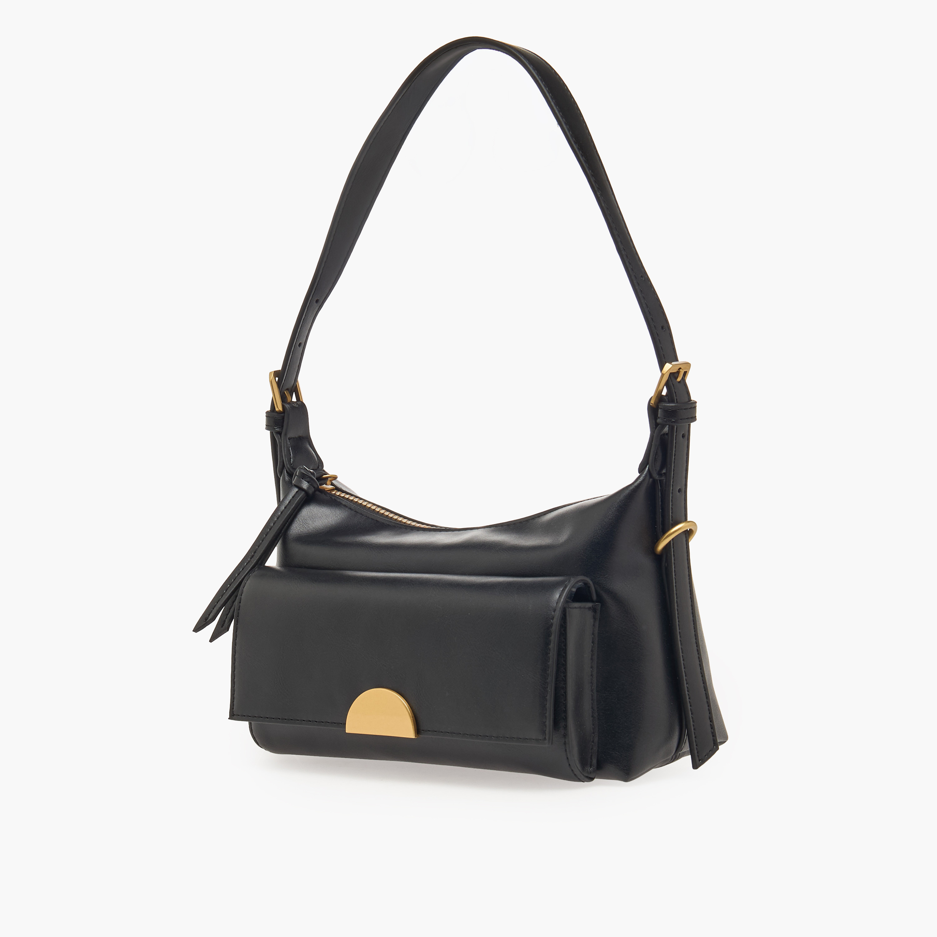 Pocket Detail Shoulder Bag with Zip Closure