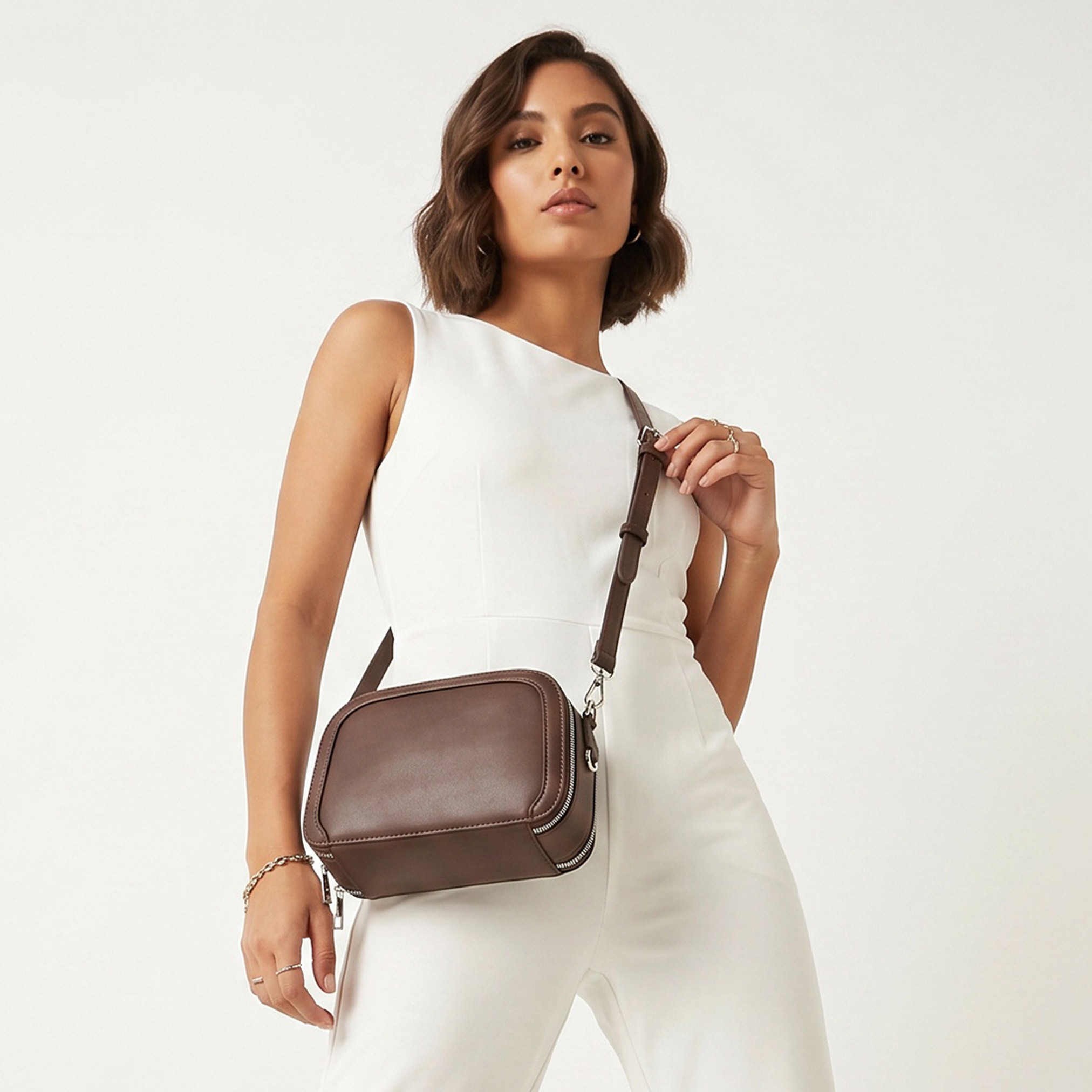 Panelled Crossbody Bag with Detachable Strap