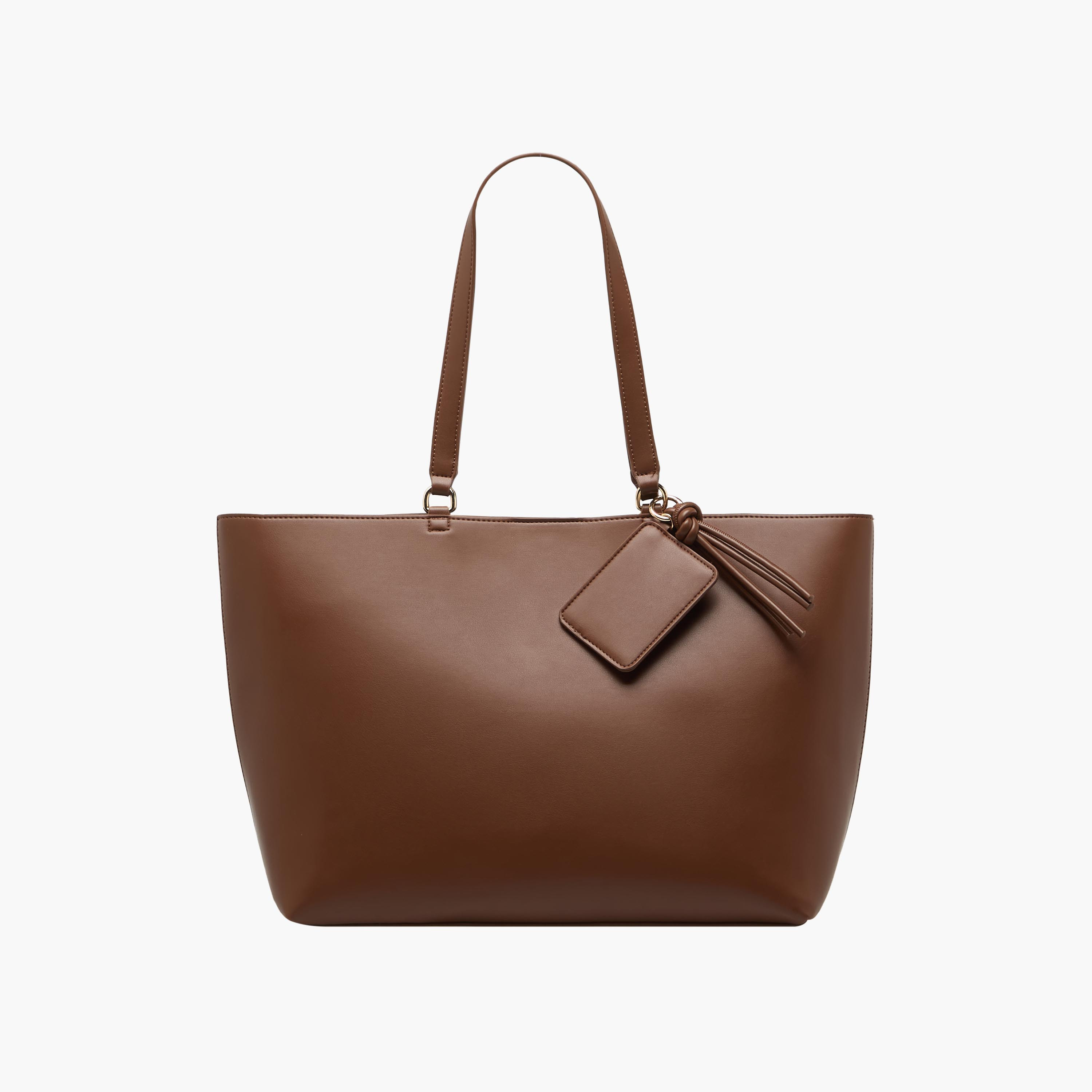 Tassel Detail Tote Bag with Button Closure