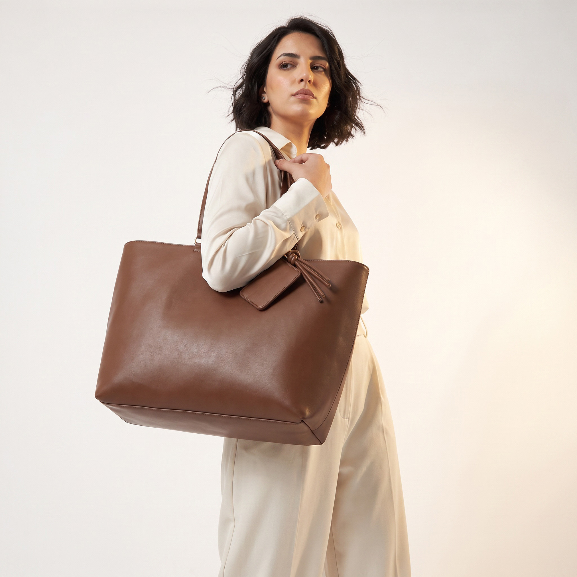 Tassel Detail Tote Bag with Button Closure