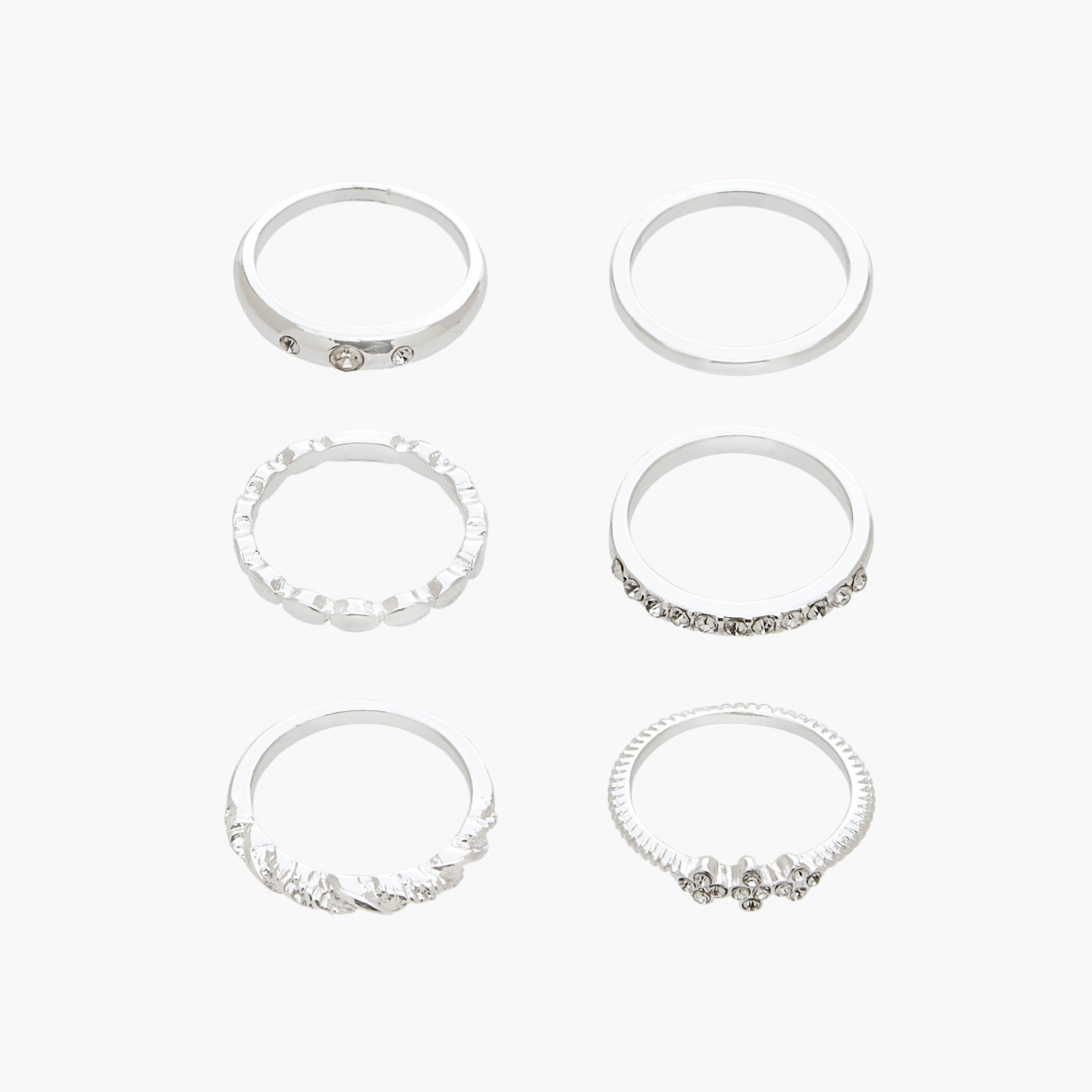 6-Piece Embellished Ring Sets Silver Tone