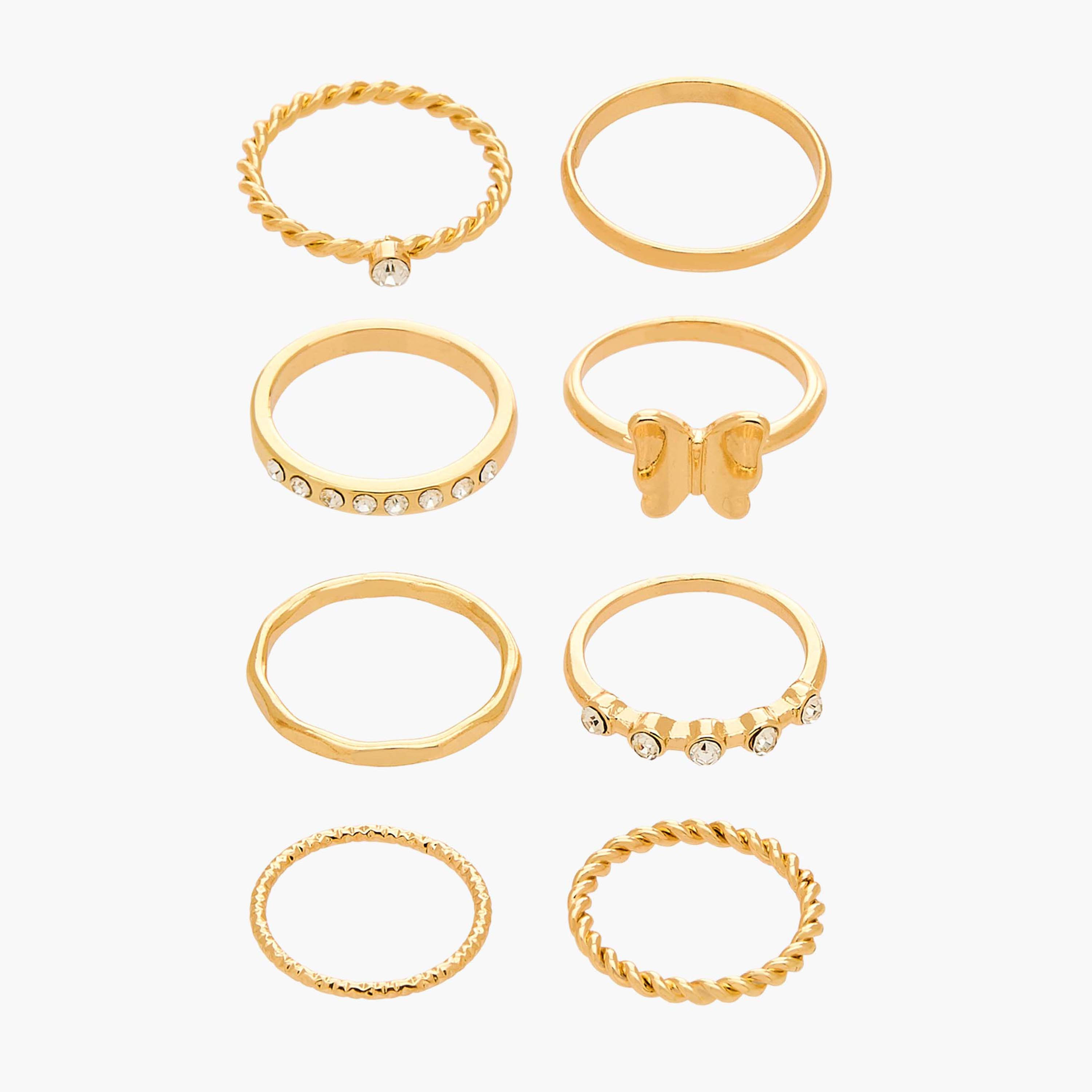 8 Pc Embellished Ring Sets Gold Tone