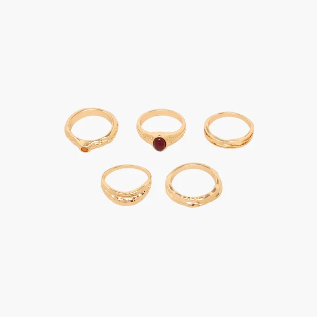 Set of 5 - Gloo Assorted Gold Tone Ring
