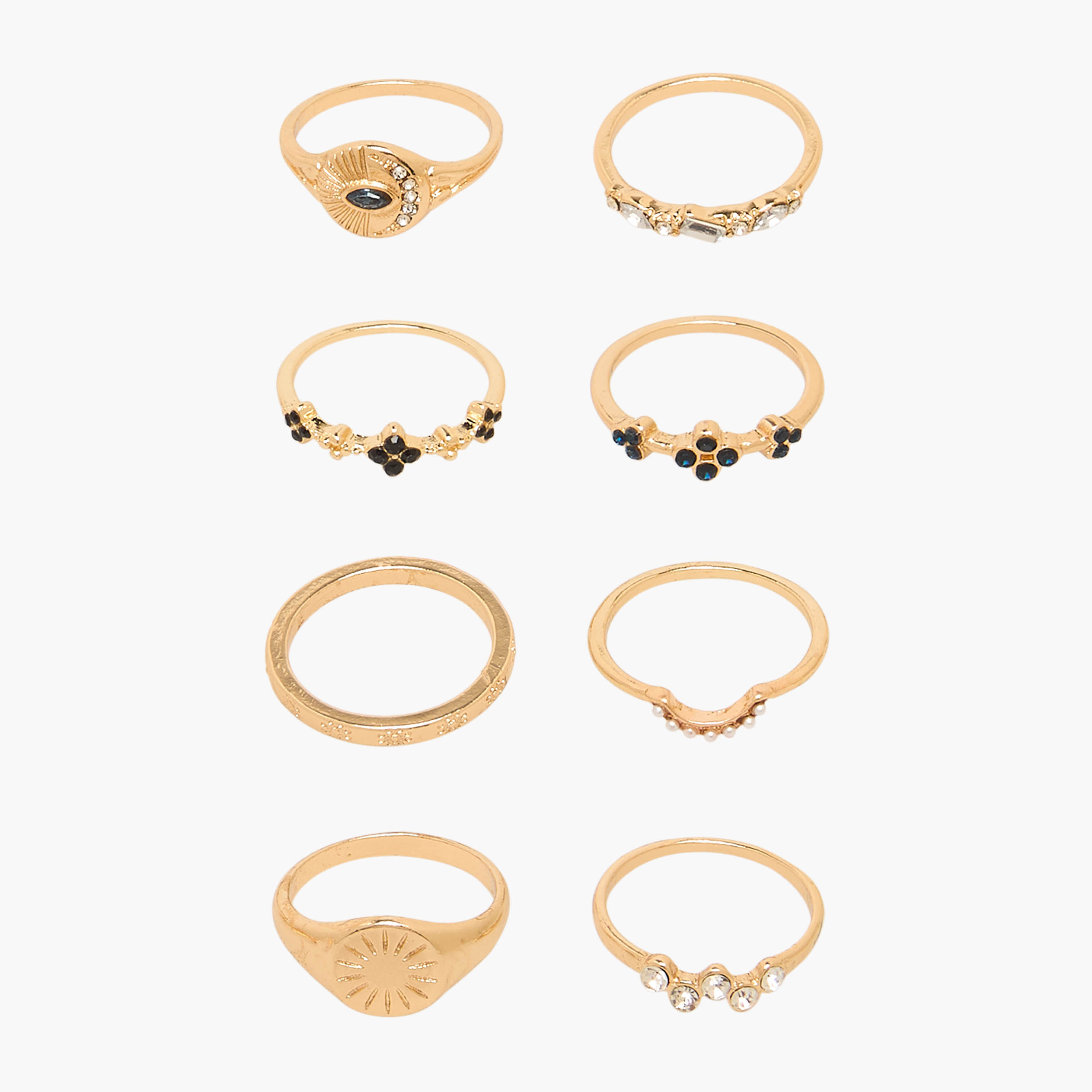 8-Piece Assorted Ring Set Gold Tone