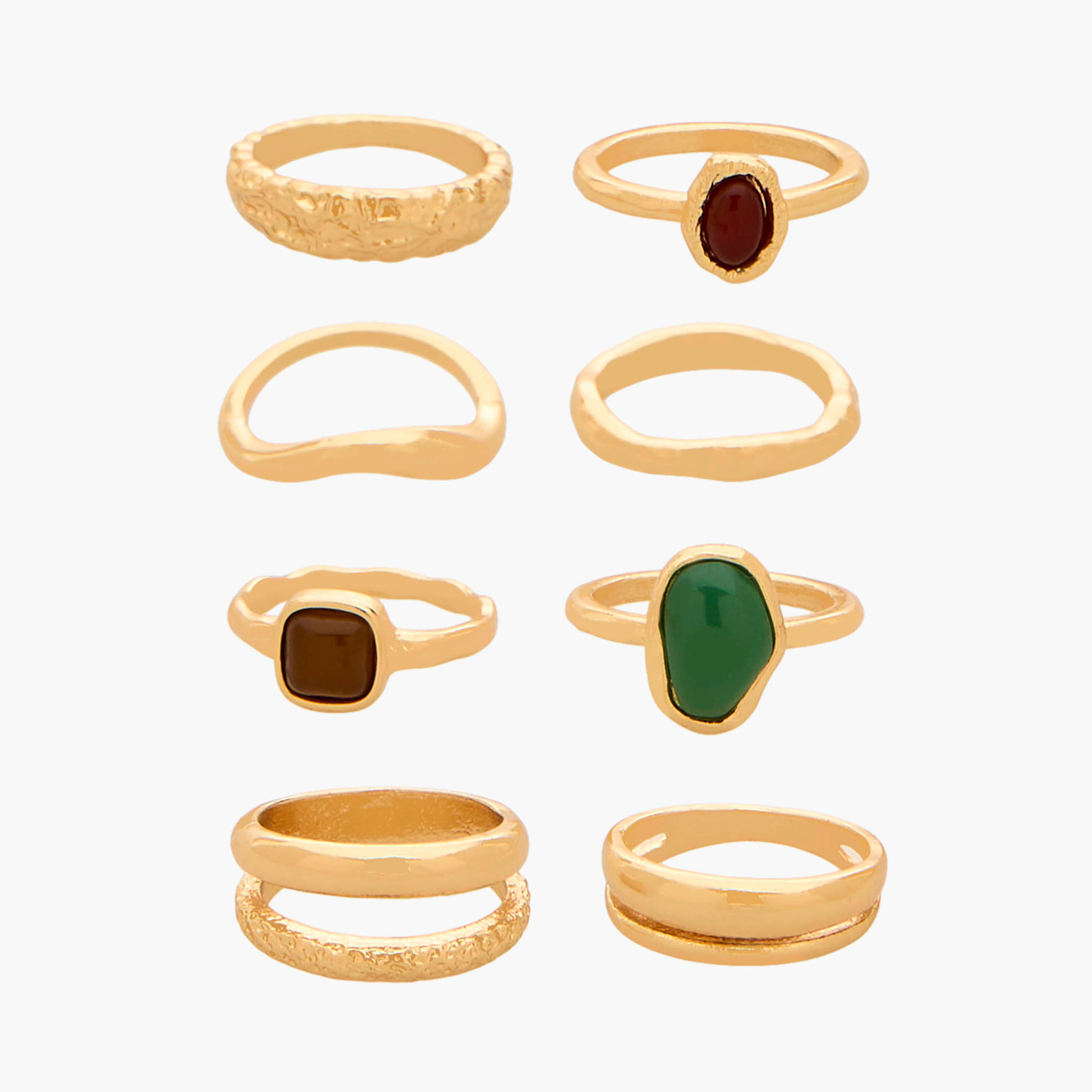 Pack of 8 Gold Tone Resin Ring with Embellished Detail