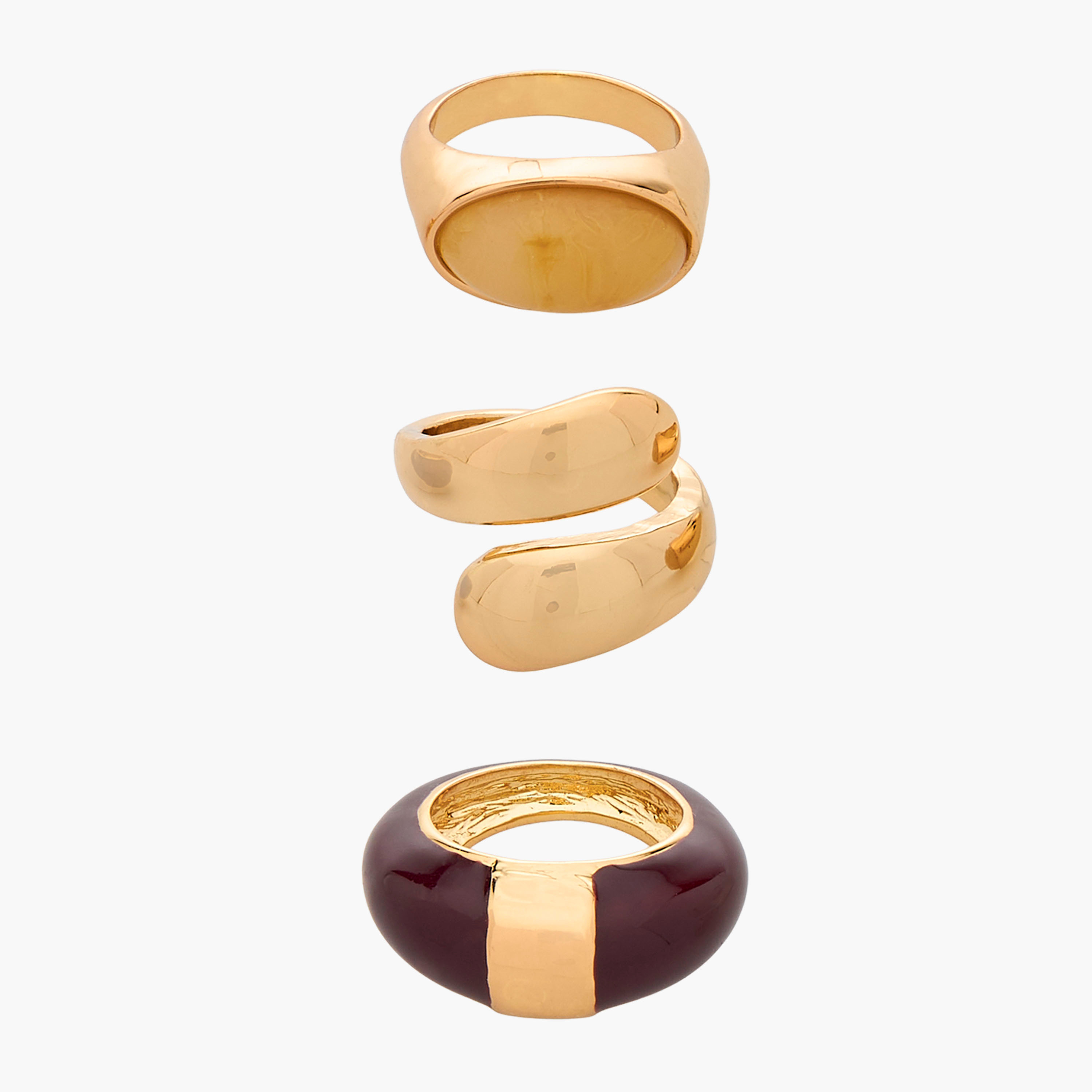 Set of 3 - Gold Tone Ring with Assorted Design