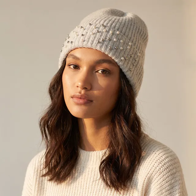 Embellished Beanie with Turn-Up Hem – image 2